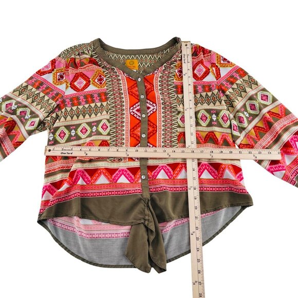 Ruby Rd. Womens Aztec Print Button-Up Blouse 1X Rayon Multicolor - Picture 3 of 5